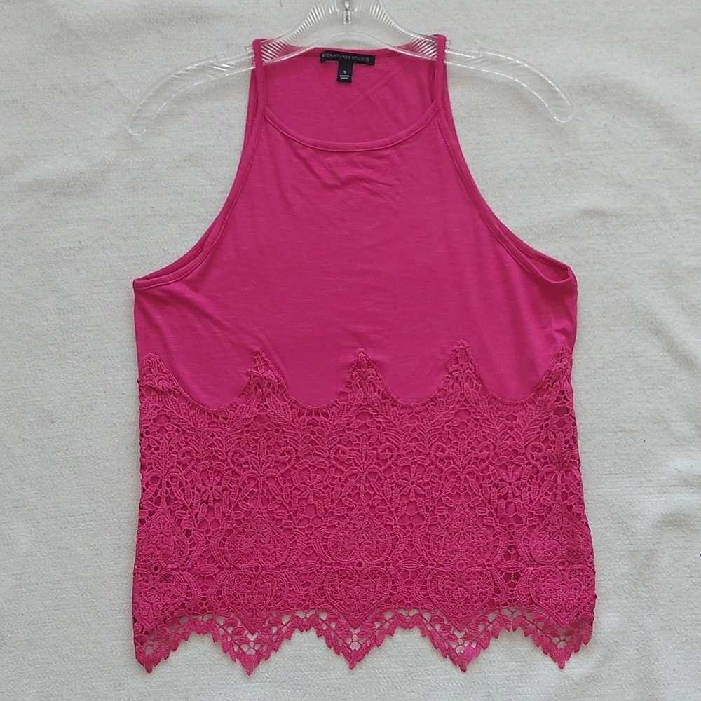 SIGNATURE STUDIO Hot Pink Lace Halter Top NWOT